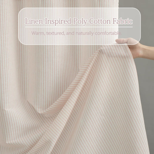 Homechoice Decor Fabric Shower Curtain 72 x 72 Inch, Minimal Pink Stripe Bathroom Curtain, Linen-Look Poly-Cotton Blend with Decorative Coconut Buttons, Warm, Cozy Accent with a Gentle Touch (LQ-45)