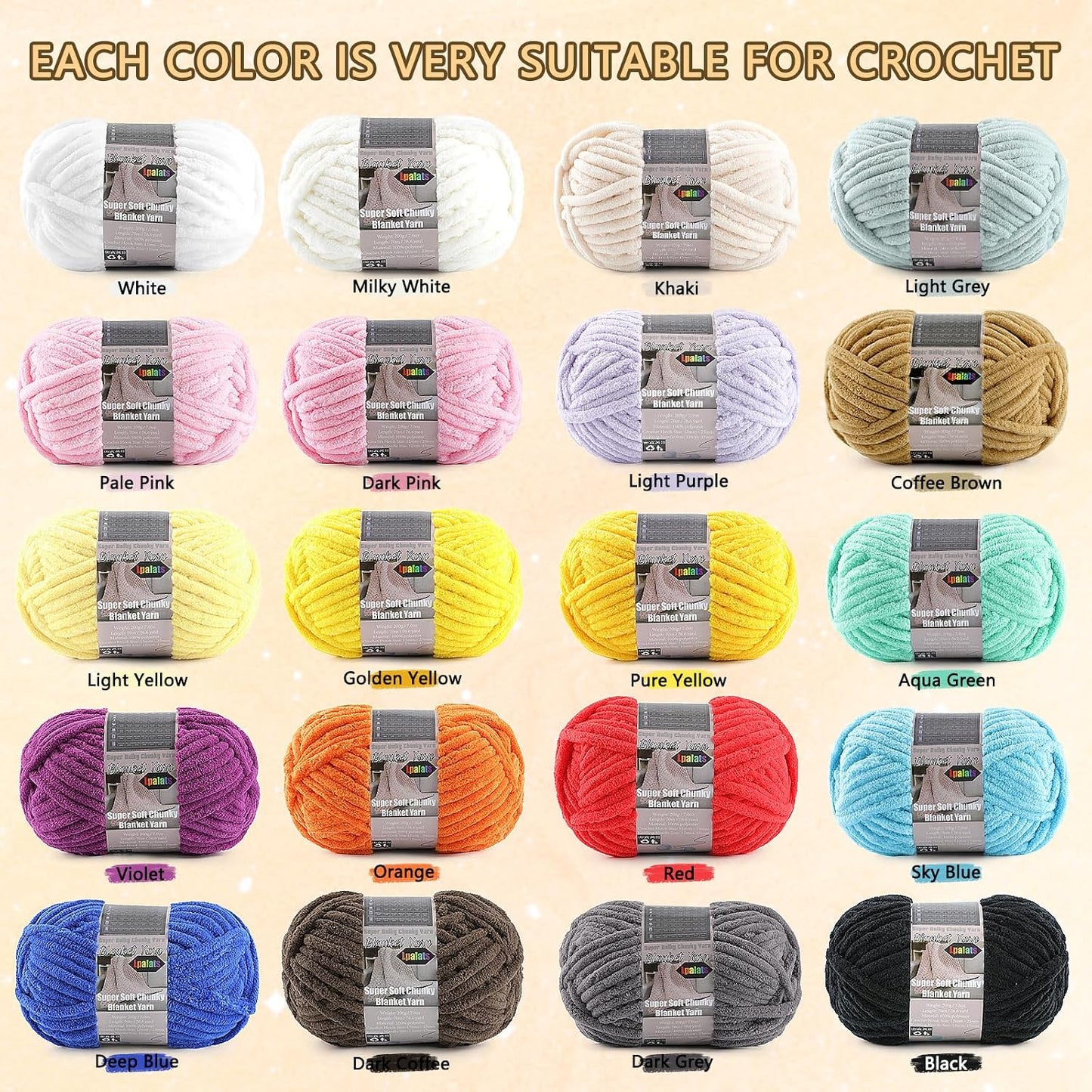 Chunky Yarn for Crocheting - Chenille Yarn for Knitting - Super Soft Bulky Blanket Yarn for Crochet Blanket, Amigurumi, Scarves, Hat, Velvet Plush Fluffy Yarn 200g/76.6yds Each Skein (1, Pale Pink)