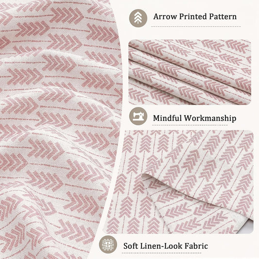 Lecloud Pink Valances for Windows 14 Inch Length 2 Pcs, Light Filtering Faux Linen Modern Window Valances, Arrow Pattern Rod Pocket Small Curtains for Bedroom Bathroom Basement, 52" W x 14" L