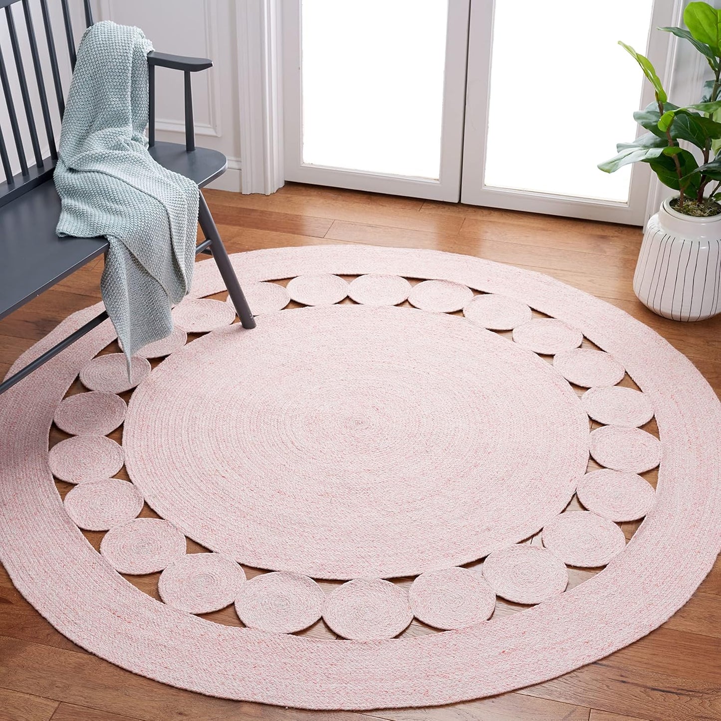 SAFAVIEH Cape Cod Collection 4' Round Pink CAP225U Handmade Braided Area Rug