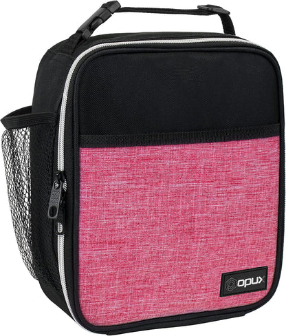 opux Premium Insulated Lunch Box, Soft School Lunch Bag for Girls Kids, Leakproof Small Lunch Pail Women Work, Reusable Compact Cooler Tote Lunchbox for Office Adult, Heather Pink