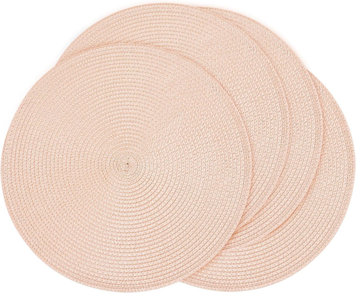 Feuille Round Braided Placemats Set of 4 14 Inch Dusty Pink Woven Placemats for Dining Table Washable Non-Slip Table Mats for Kitchen Farmhouse and Indoor Outdoor Dining