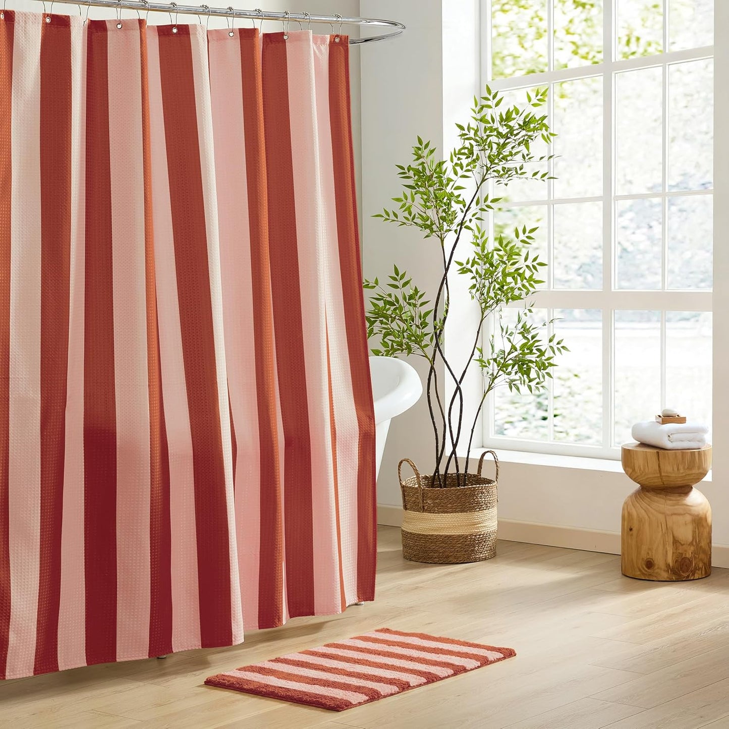 MONDAY MOOSE Bath Mat with Striped Design, Microfiber Absorbent Non Slip Tufted Rug for Floor, Shower or Kitchen (20x32 inch, Blush)