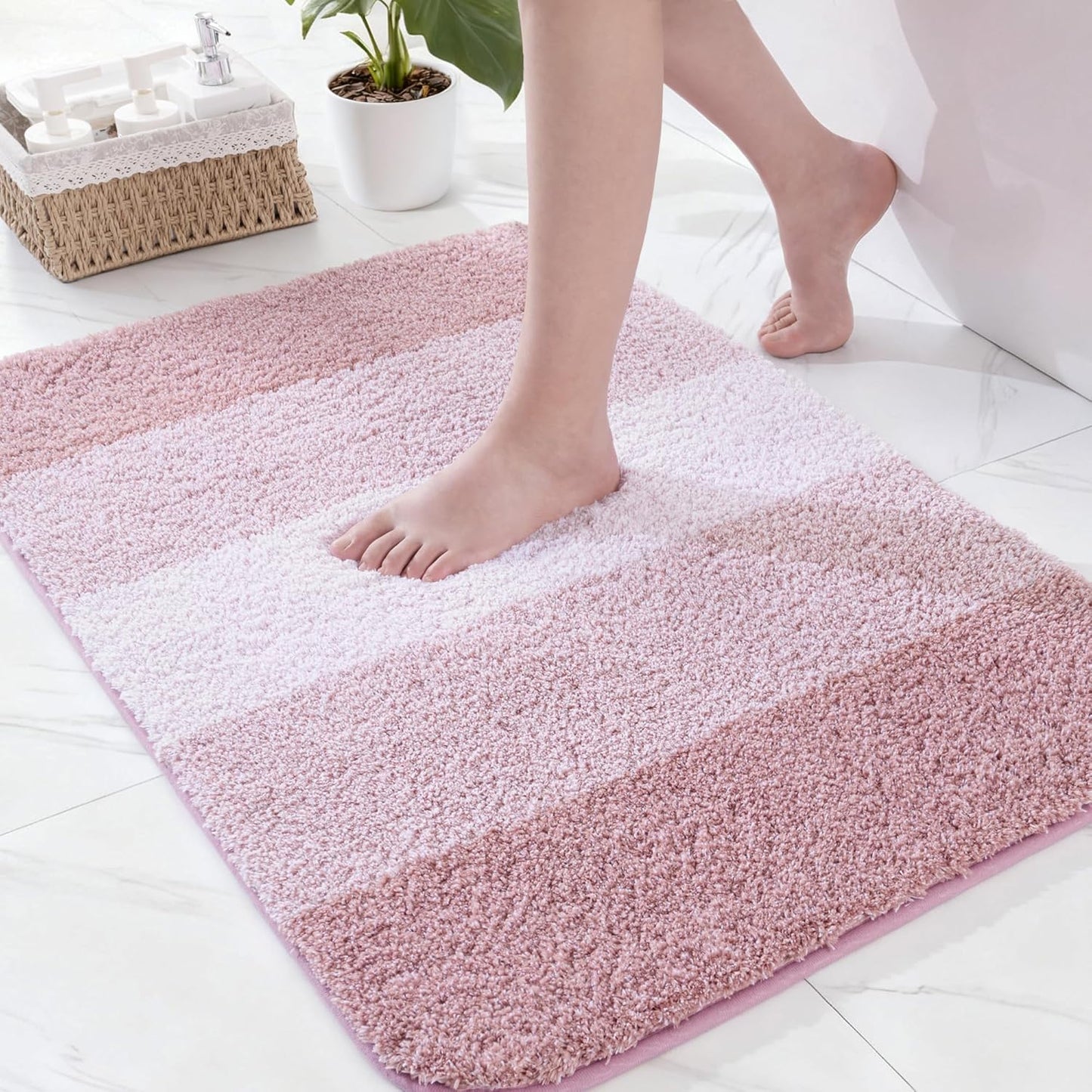 Exclusivo Mezcla Bathroom Rugs Mat 20x30, Extra Soft Non Slip Absorbent Microfiber Bath Rugs, Machine Washable Quick Dry Bath Mats for Bathroom Floor, Shower, Home Decor, Gradient Pink