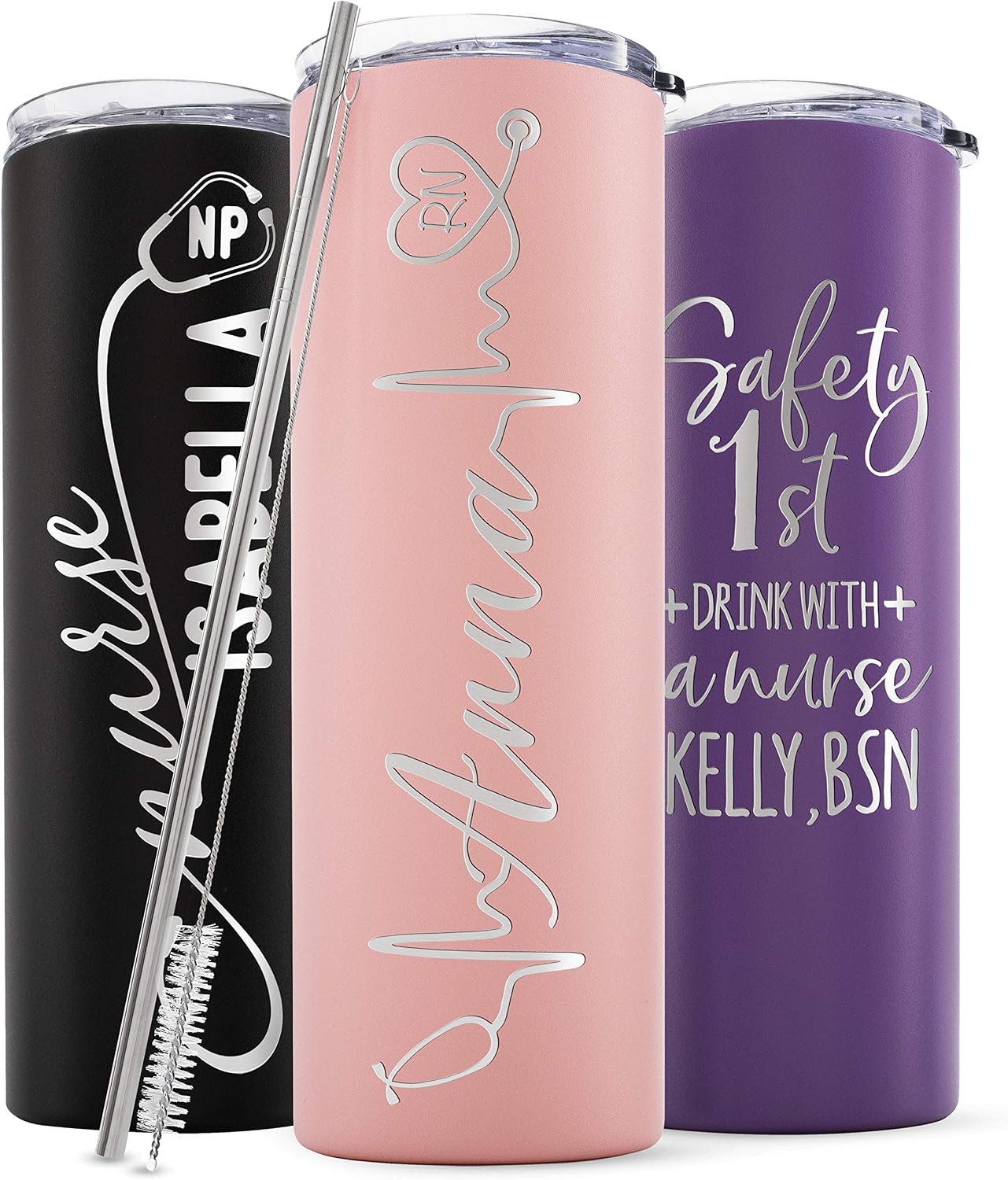 Personalized Nurse Gifts for Women - 20 Oz Skinny Tumbler with Lid - Light Pink - Nurse Appreciation Gift