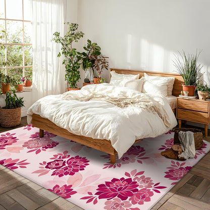 Flower Area Rug, Floral Modern Leaf Petal Spring Peach Low Pile Sponge Aesthetic Rectangle Home Floor Carpet Rugs for Living Room Bedroom Under Table Dining Decor 5' X 7'