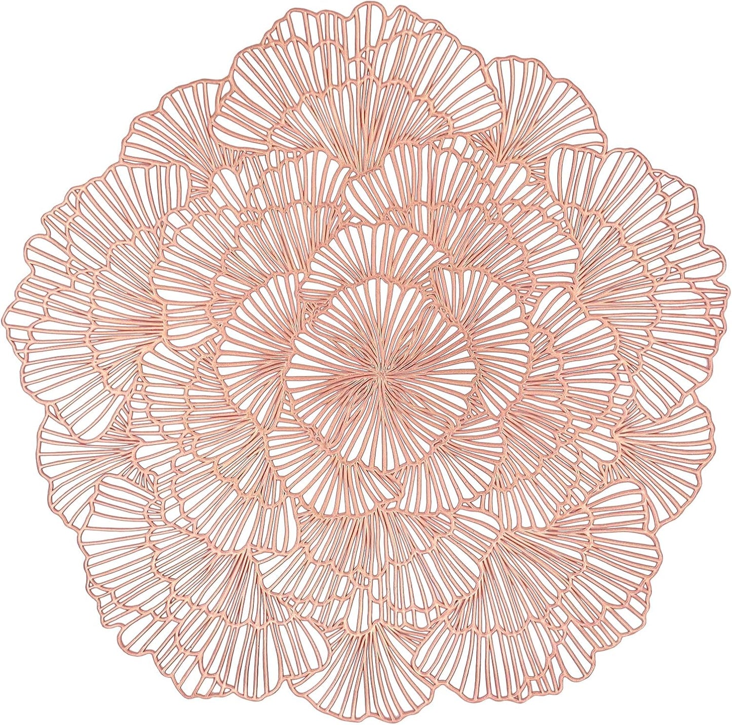 Round Rose Gold Placemats Set of 4 Tablemats Flower Vinyl Place Mats Table Setting Kitchen Table Mats for Dining Table Holiday Wedding Decorative