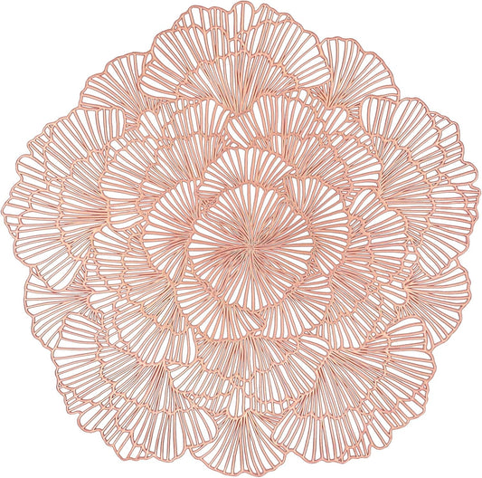Round Rose Gold Placemats Set of 4 Tablemats Flower Vinyl Place Mats Table Setting Kitchen Table Mats for Dining Table Holiday Wedding Decorative