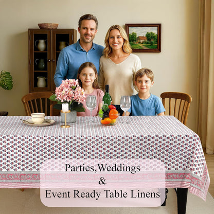 CPC Tablecloth 100% Cotton 60x90 Inch Indian Block Print Rectangle Table Cover, Washable Table Cloth for WeddingsSpring/Summer, Barbeque - Pink Sapphire