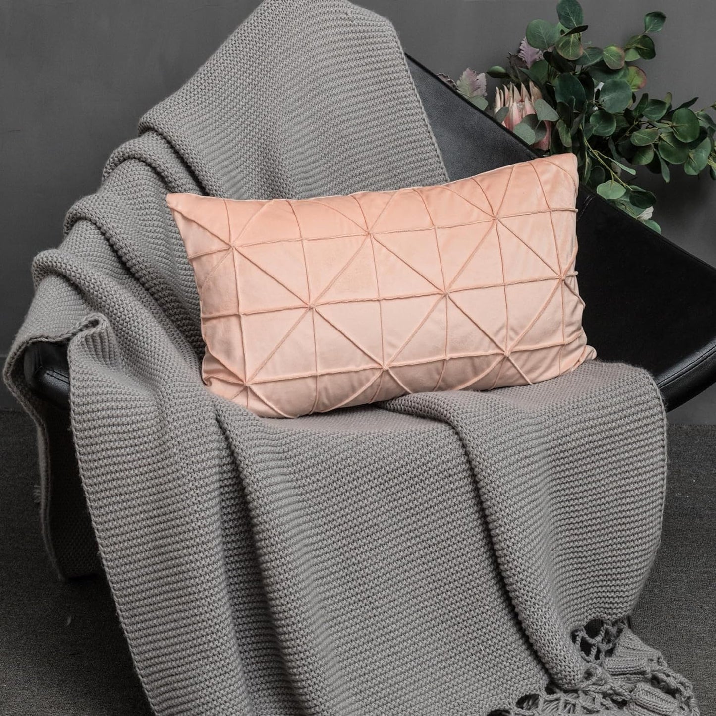 JWH Velvet Pillow Covers Decorative Line Throw Pillow Case Lumbar Pillowcase Soft Cushion Cover for Bed Couch Bedroom Chair Sofa 14x24 Inch Peach Pink