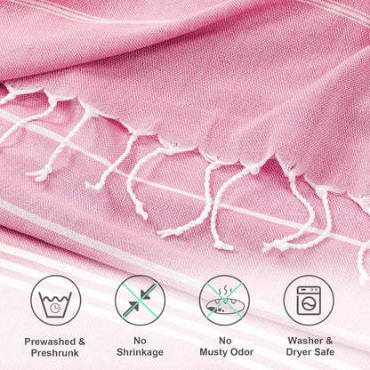 Aegero Turkish Beach Towel, 36"x71" Quick Dry Sand Free Oversized Bath Pool Swim Towel, Lightweight Travel Turkish Towels Vacation Essentials, Pink