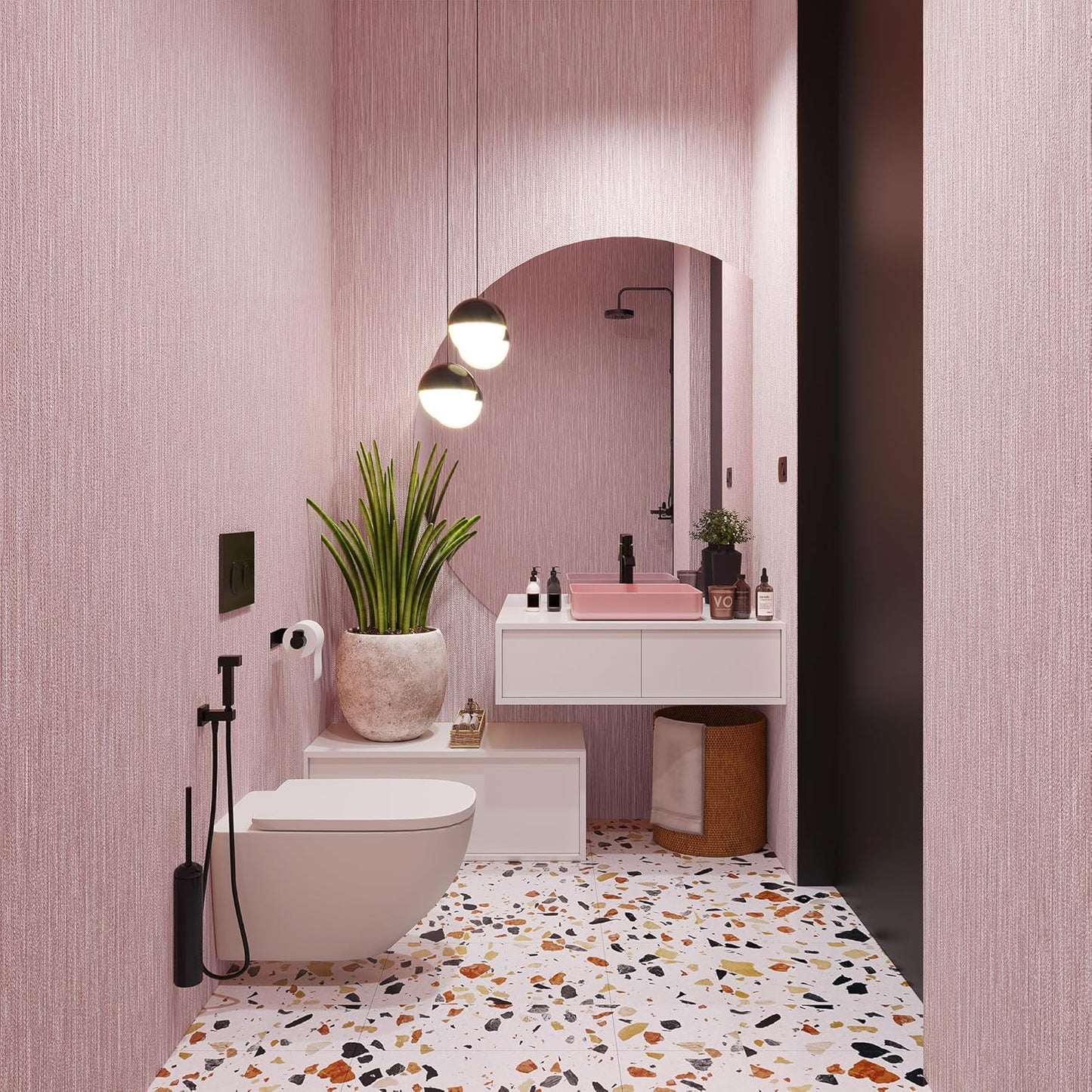 Peel and Stick Wallpaper, Grasscloth Textured, 24" x 394", Self-Adhesive Vinyl Linen Embossed Contact Paper for Walls, Cabinets, Bedroom (Pink)