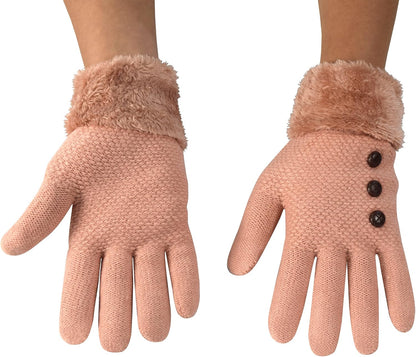 Peach Couture Classic Cable Knit Plush Fleece Lined Double Layer Winter Gloves