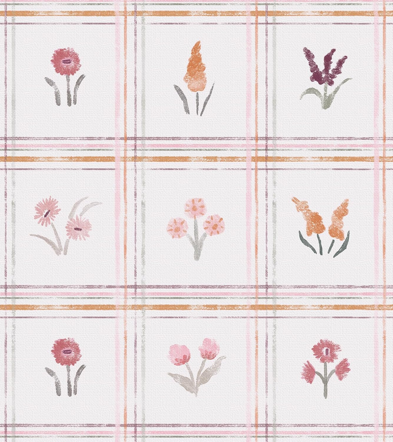 Yasinet Pink Peel and Stick Wallpaper Boho Floral Wallpaper Farmhouse Plaid Contact Paper for Girl Bedroom Bathroom Wildflower Removable self Adhesive Wall Paper for Waterproof Vinyl 17.3"×78.7"