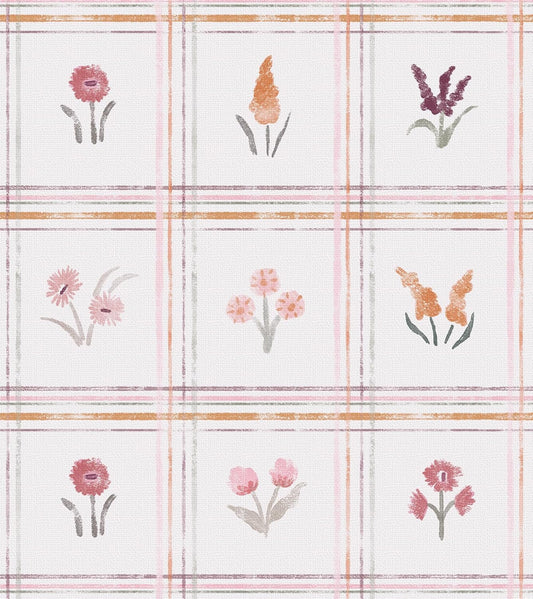 Yasinet Pink Peel and Stick Wallpaper Boho Floral Wallpaper Farmhouse Plaid Contact Paper for Girl Bedroom Bathroom Wildflower Removable self Adhesive Wall Paper for Waterproof Vinyl 17.3"×78.7"
