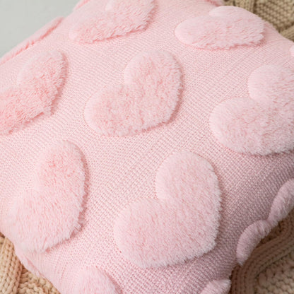 UGASA Valentines Day Pillow Covers 18x18 Inch Set of 2 Cute Heart Pattern Plush Jacquard Romantic Love Decorative Throw Pillow Pillowcases for Lover Girls Wedding Sofa Living Room Bed, Light Pink