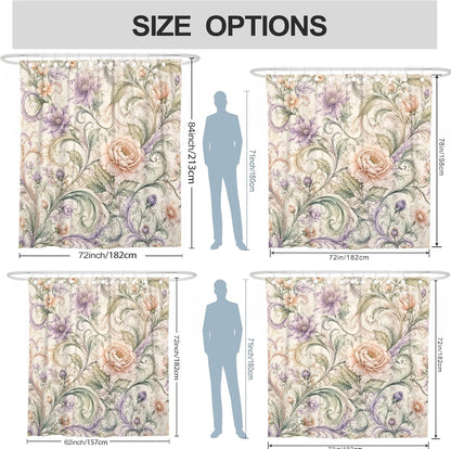 Peony Shower Curtain, Floral Elegant Rose Leaf Spring Pastel Peach Waterproof Fabric Bathtub Cloth Curtains for Bathroom Toile Guest Room Decor 72x78 Inch