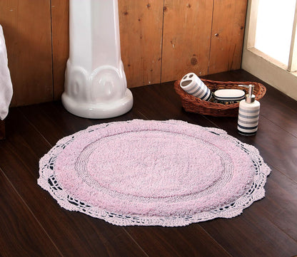 Crochet Collection - Designer, Plush 100% Cotton Round, Oval Bath Area Rug (28 inches, Pink)