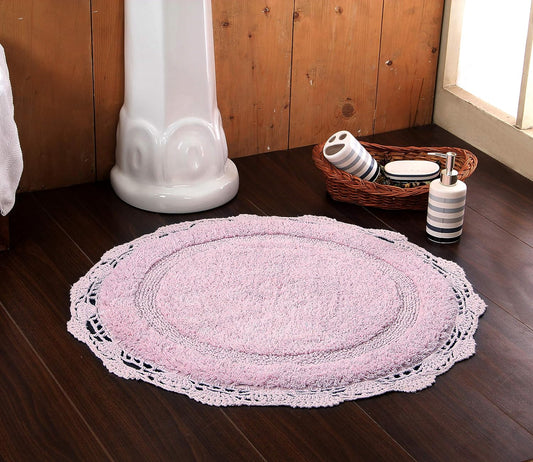 Crochet Collection - Designer, Plush 100% Cotton Round, Oval Bath Area Rug (28 inches, Pink)