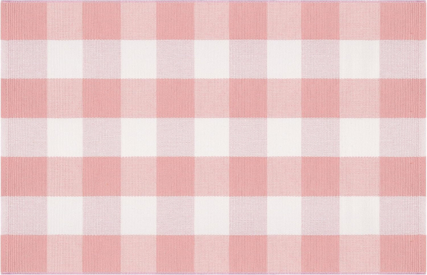Pink and White Outdoor Rug 27.5''x 43.3''Buffalo Plaid Layered Doormat Woven Machine Washable Farmhouse Door Mats Outdoor for Hello/Welcome Mat,Entryway,Bedroom,Patio