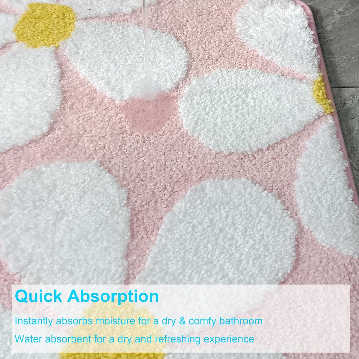 Cute Flower Bath Mat, Non-Slip TPR Backing Ultra Soft Microfiber Bathroom Rug, Machine Washable Absorbent Bath Rug for Tub Shower Sink Bedroom Dorm Restroom Toilet(Pink, 24x16 Inch)