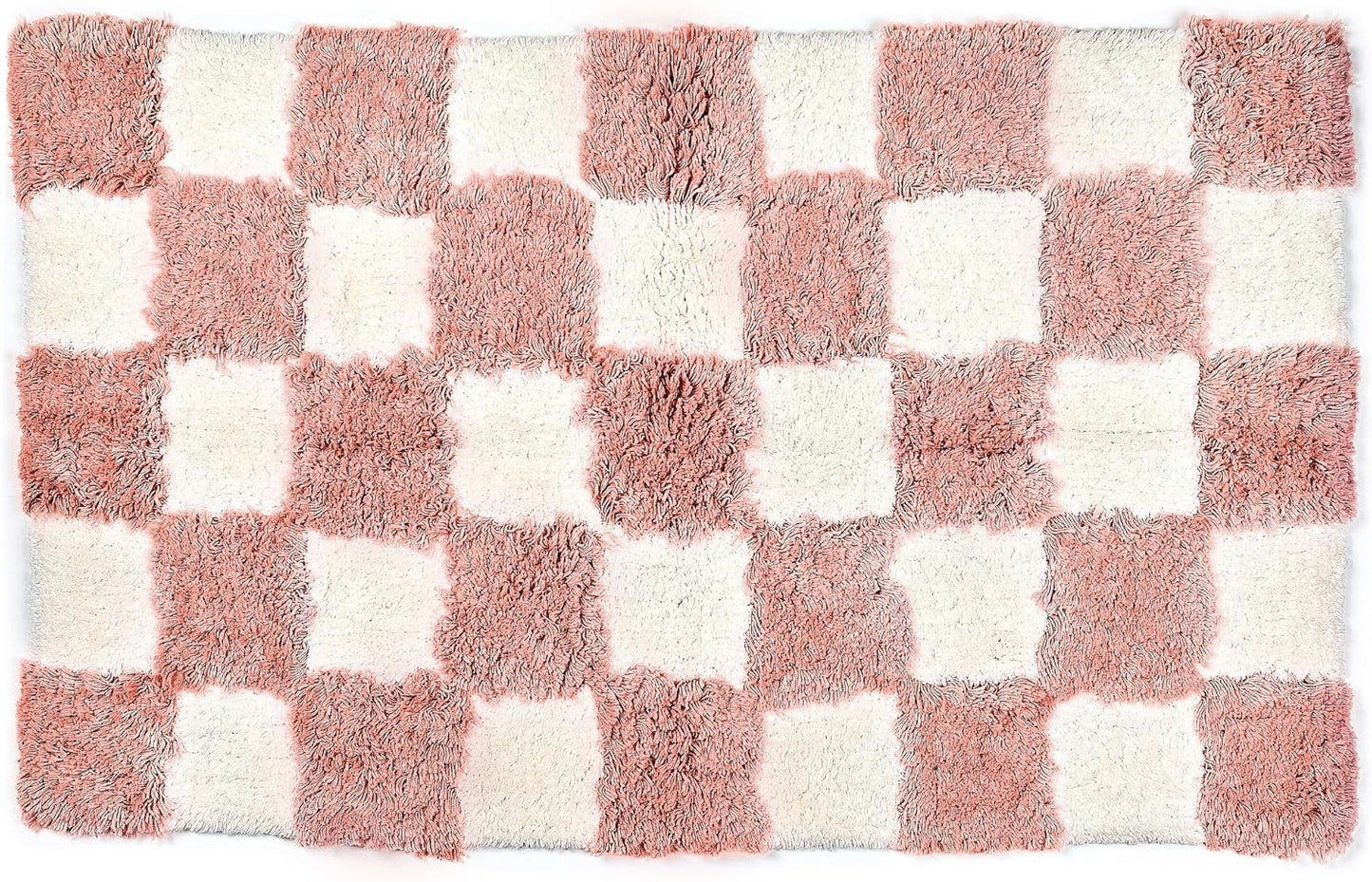 MACKENZIE-CHILDS Checkerboard Bath Rug, Washable Bath Mat for Bathroom Decor, 24" x 40", Pink-and-White Check