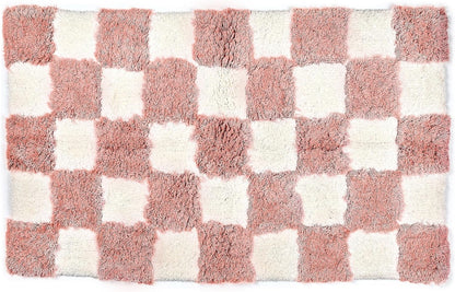 MACKENZIE-CHILDS Checkerboard Bath Rug, Washable Bath Mat for Bathroom Decor, 24" x 40", Pink-and-White Check