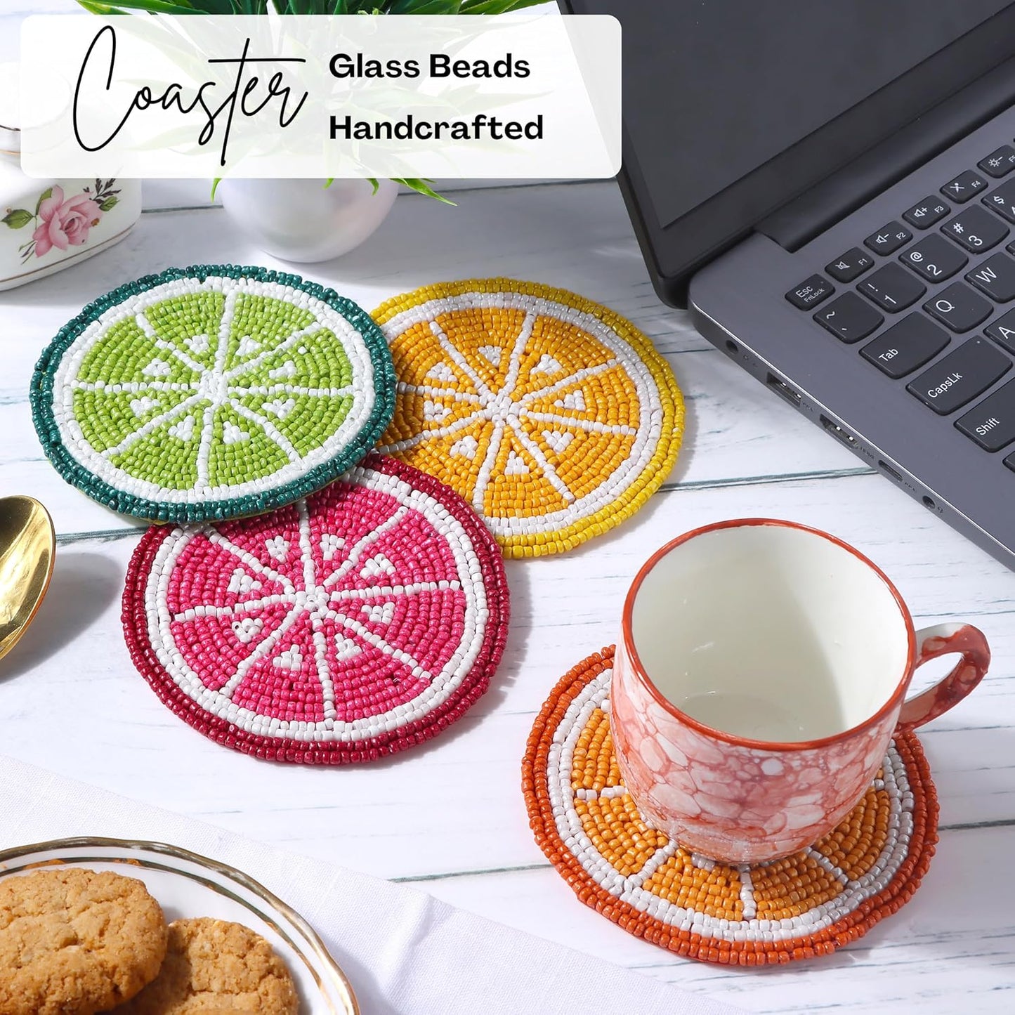 Glass Beads Coasters for Drinks - 12 Pcs Round 4 inch Drink Coaster Thick Absorbent Heat-Resistan - Used for Cold Hot Beverages Glasses Mugs Cups Plants Apartment Decor Bar Table - ALPHA Living HOME