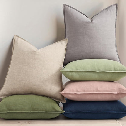 decorUhome Summer Decorative Linen Throw Pillow Covers 12x20 Inch Set of 2 Pink Lumbar Pillow Covers with Flange Edges Soft Farmhouse Boho Accent Pillow Cases for Couch Bed Living Room