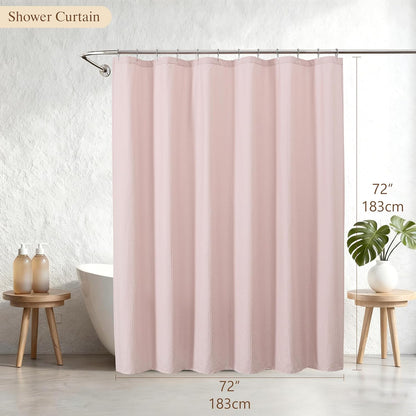 Aiyufeng Pink Shower Curtains for Bathroom，Dot Like Embossed Textured Waterproof Soft Polyester Cloth Shower Curtain，Hotel Spa Machine Washable，72Wx72L