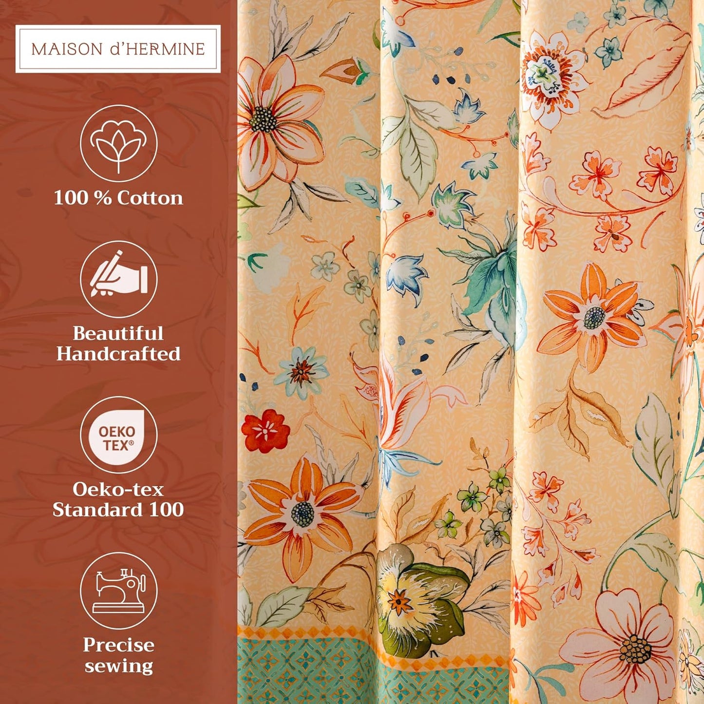 Maison d' Hermine Shower Curtain 100% Cotton One Panel 70"x72" Washable Fabric Shower Curtains for Bathroom, Easy Hanging with 12 Button Holes - Home Hotel Resort Spring Summer - Luxury Loft - Peach