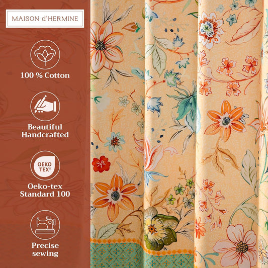 Maison d' Hermine Shower Curtain 100% Cotton One Panel 70"x72" Washable Fabric Shower Curtains for Bathroom, Easy Hanging with 12 Button Holes - Home Hotel Resort Spring Summer - Luxury Loft - Peach