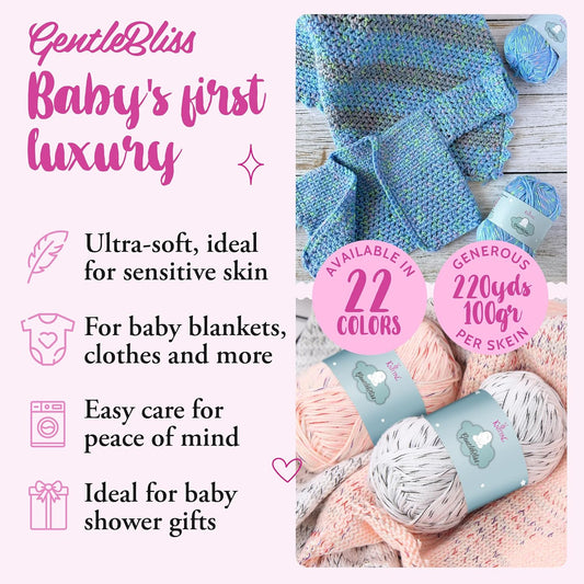 GentleBliss Soft Baby Yarn for Crocheting, 4 Skeins, 880Yds/400G, Free Patterns - Acrylic Baby Blanket Yarn for Knitting - Light Worsted 3 DK Weight - Peach Bananas