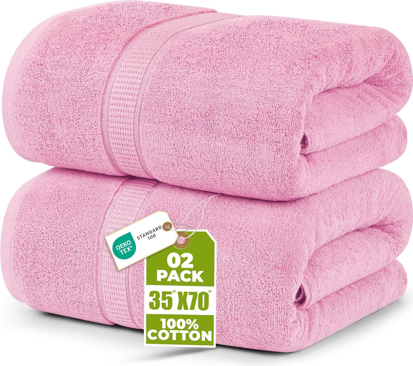 Utopia Towels Luxurious Jumbo Bath Sheet 2 Piece, 600 GSM, 35 by 70 Inches, 100% Ring Spun Cotton, Highly Absorbent and Quick Dry Extra Large Bath Towel, Super Soft Towel, Pink