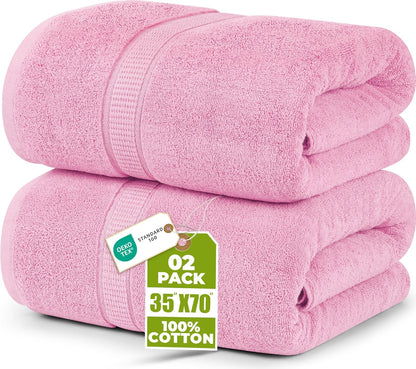 Utopia Towels Luxurious Jumbo Bath Sheet 2 Piece, 600 GSM, 35 by 70 Inches, 100% Ring Spun Cotton, Highly Absorbent and Quick Dry Extra Large Bath Towel, Super Soft Towel, Pink