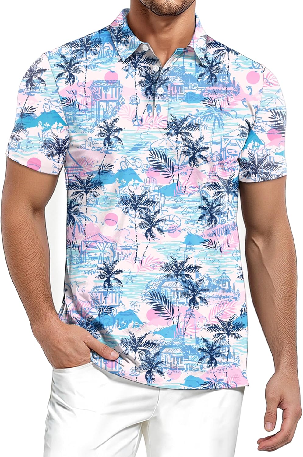 Men's Hawaiian Polo Shirts Funny Summer Dry Fit Moisture Wicking Golf Shirt