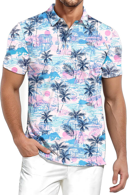 Men's Hawaiian Polo Shirts Funny Summer Dry Fit Moisture Wicking Golf Shirt