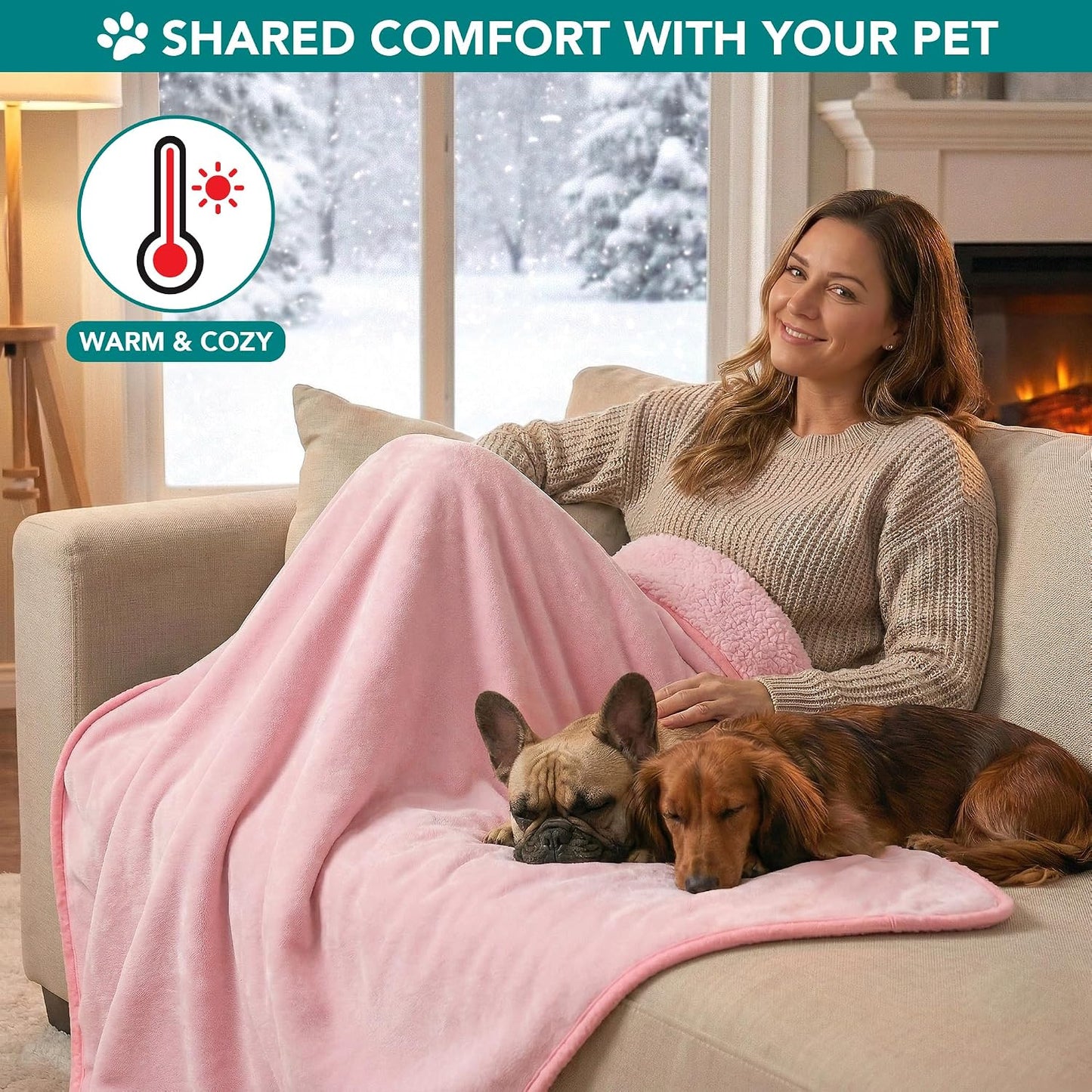 PetAmi Premium Waterproof Dog Blanket for Small Medium Dogs, Reversible Sherpa & Flannel Fleece, Leakproof Pet Throw for Couch Protection, Soft Plush Furniture Protector for Cats, Washable, 24x32 Pink