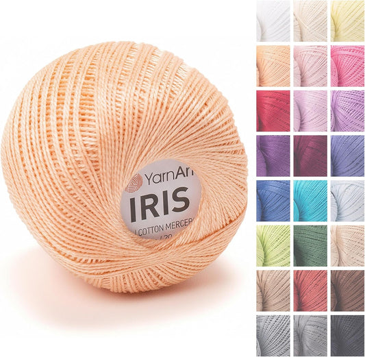 YarnArt Iris – Mercerized Cotton Thread for Crochet & Lace, 100% Cotton, 20g 138m, Fine Weight, Ideal for Doilies, Tablecloths, Summer Garments & Home Decor (1, 913 – Peach)