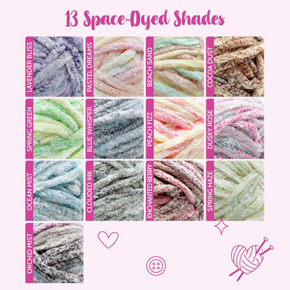 Chenillique XL Plush Velvet Chenille Yarn #6 Super Bulky – 4-Pack (352 Yards / 400 g) – Variegated Yarn for Plushies, Blankets, Amigurumi & Accessories - Peach Fizz