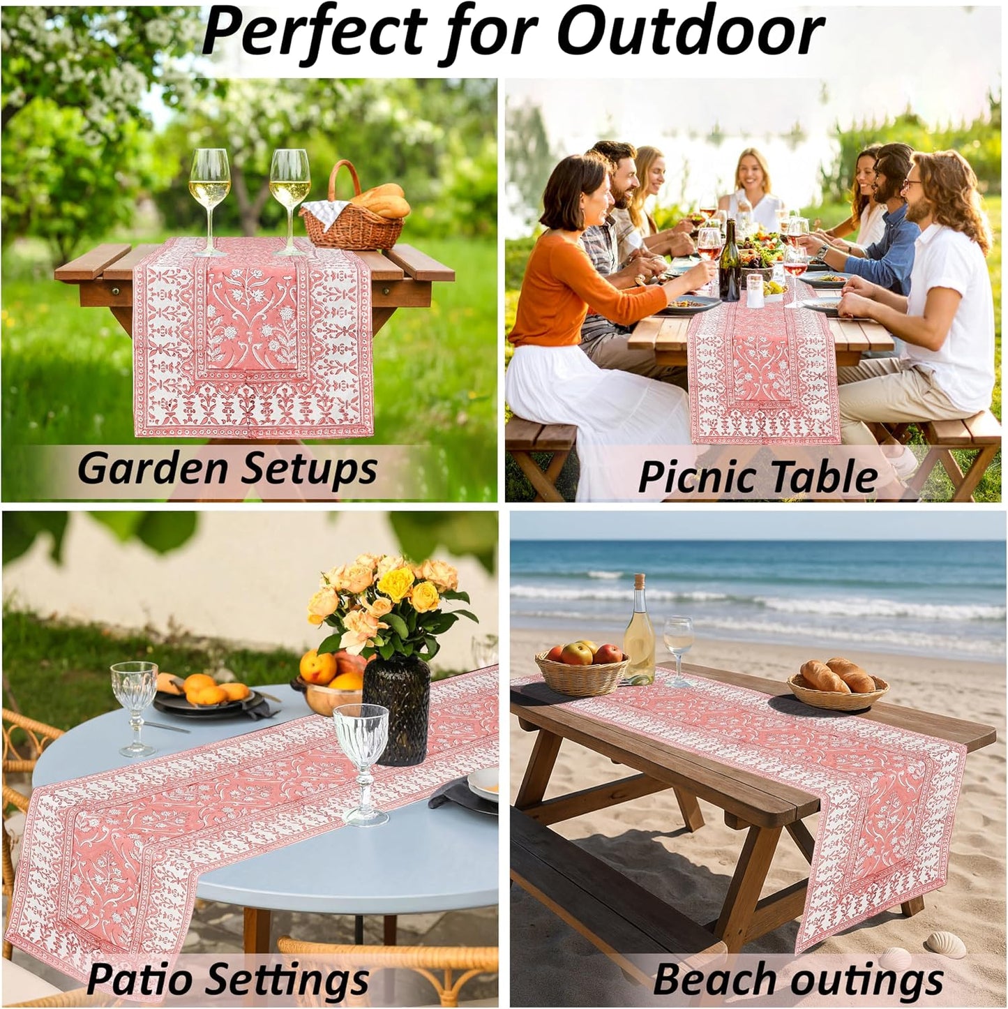 Ridhi Sweet Pink Hand Block Print 100% Cotton Reusable Table Runner 16" X 70" Inches Table Runner Decorative Everyday Use for Dining, Home Gift for Spring, Easter, Valentine