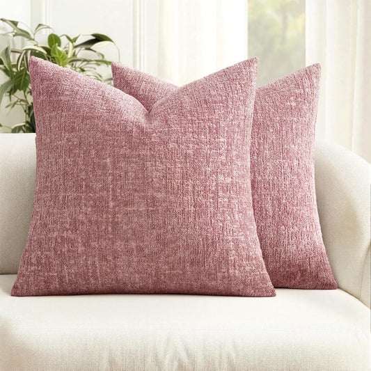 MIULEE Decorative Throw Pillow Covers 18x18 Pack of 2 Blush Pink Spring Couch Pillow Covers Soft Cozy Textured Chenille Pillowcases for Home Decor Sofa Living Room Cushion Bedroom