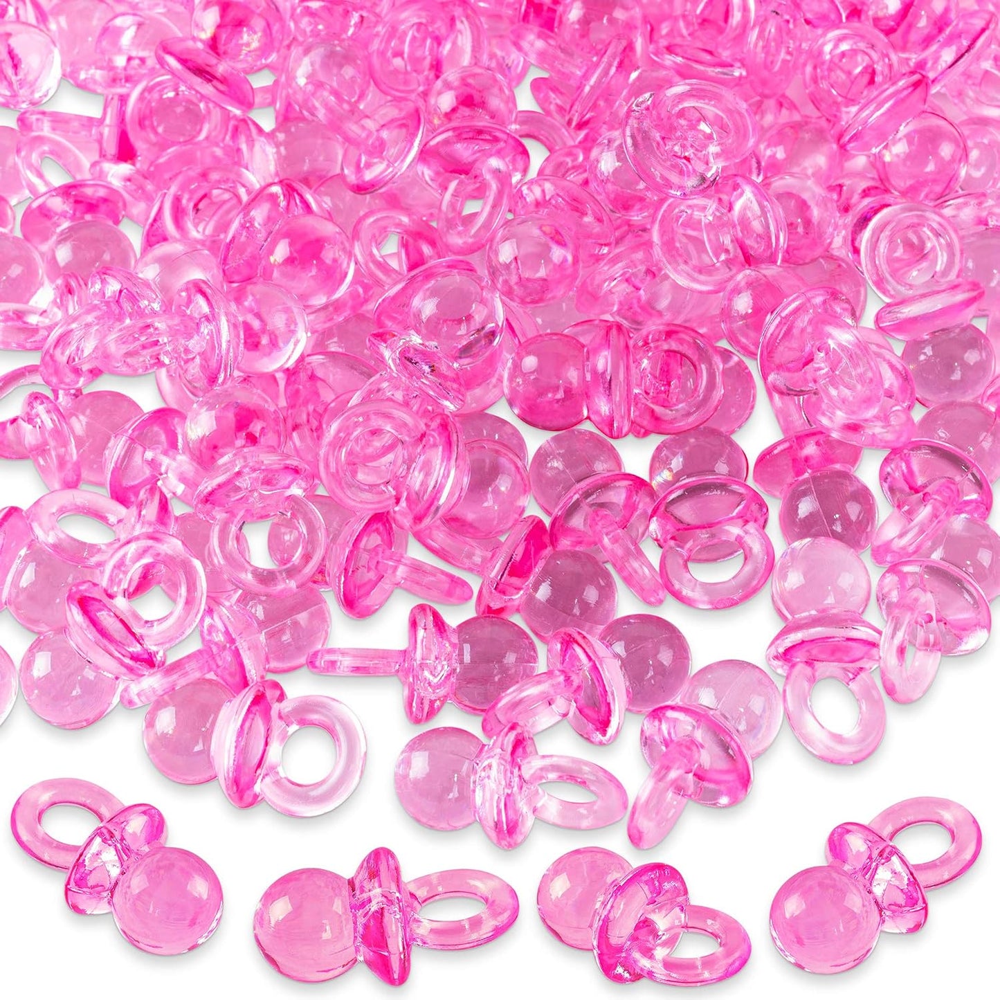 Super Z Outlet Mini Acrylic Baby Pacifiers for Baby Shower Decorations, Table Scatter, Party Favors, Games & Activities - 144 Pieces(Pink)