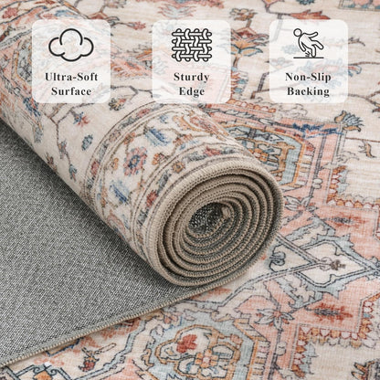 9x12 Large Area Rugs for Living Room Ultra-Soft Washable Rug Vintage Distressed Non-Slip Low Pile Stain Resistant Carpet for Bedroom Dining Room Kitchen Office