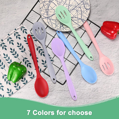 M METERXITY 2-Pack Silicone Cooking Spoons, 10.6" Mixing Nonstick Heat-Resistant Serving Spoons, Solid Utensils, Pink