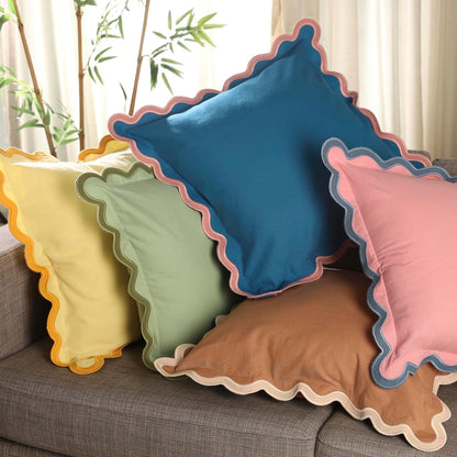 Folkulture Throw Pillow Covers 18x18 Set of 2 | Cotton, Cute Pink Pillow Covers for Couch | Aesthetic, Preppy Scalloped Decorative Pillows for Living Room Décor, Hannah Montana Party Decorations