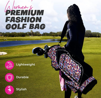 Taboo Fashions Ladies Golf Bag - 14-Way Women’s Golf Cart Bag with Insulated Cooler Pocket, Rain Hood, 7 Zippered Pockets & More - Stylish Golf Accessories for Women