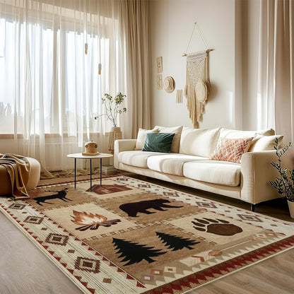 Area Rug 5x7 Boho Modern Minimalist Geometric Abstract Rug Pink Mid Century Modern Rug for Living Room Machine Washable Non-Slip Printed Low Pile Indoor Carpet for Bedroom Dining Room Office Pink