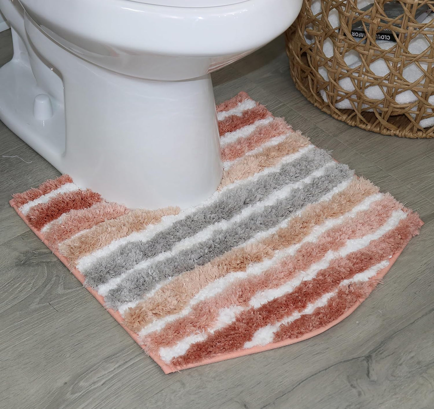 Home Weavers Luxury Toilet Rugs U-Shaped 20x20, Extra Soft and Absorbent Microfiber Bathroom Rugs, Non-Slip Plush Shaggy Bath Mat, Machine Wash Dry, Contour Bathroom Mats for Toilet Base, Coral