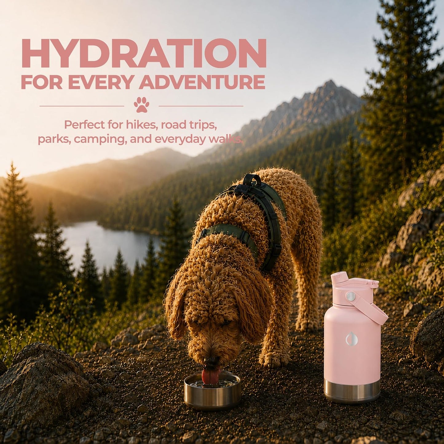 32 oz. Dog Water Bottle, Insulated Dog Travel Water Bottle, Stainless Steel Pet Water Bottle Dispenser Portable Food and Water Bowl for Dogs for Walking Dog Canteen Travel Kit